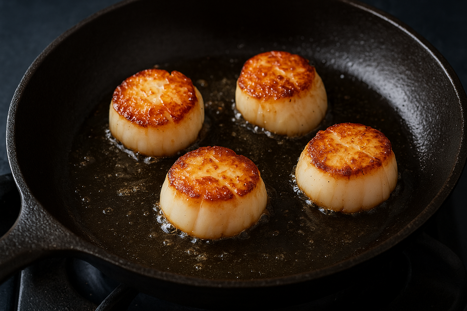 Sear the scallops first