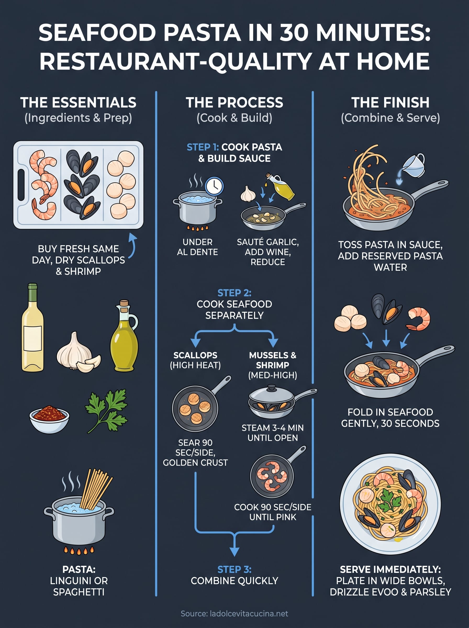 how to make seafood pasta infographic