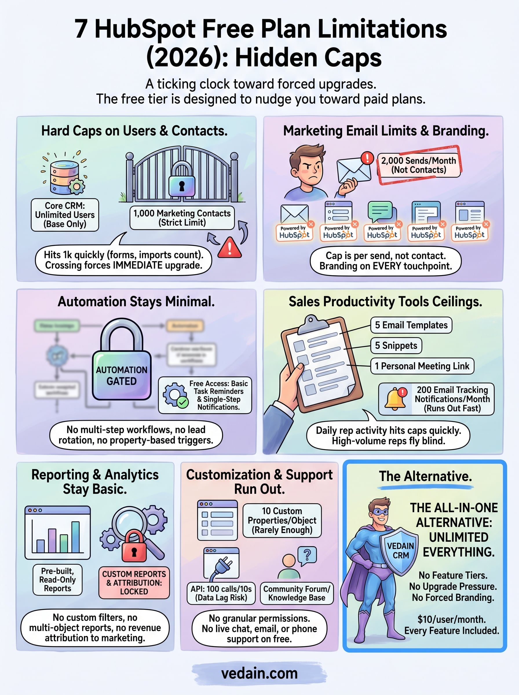 hubspot free plan limitations infographic