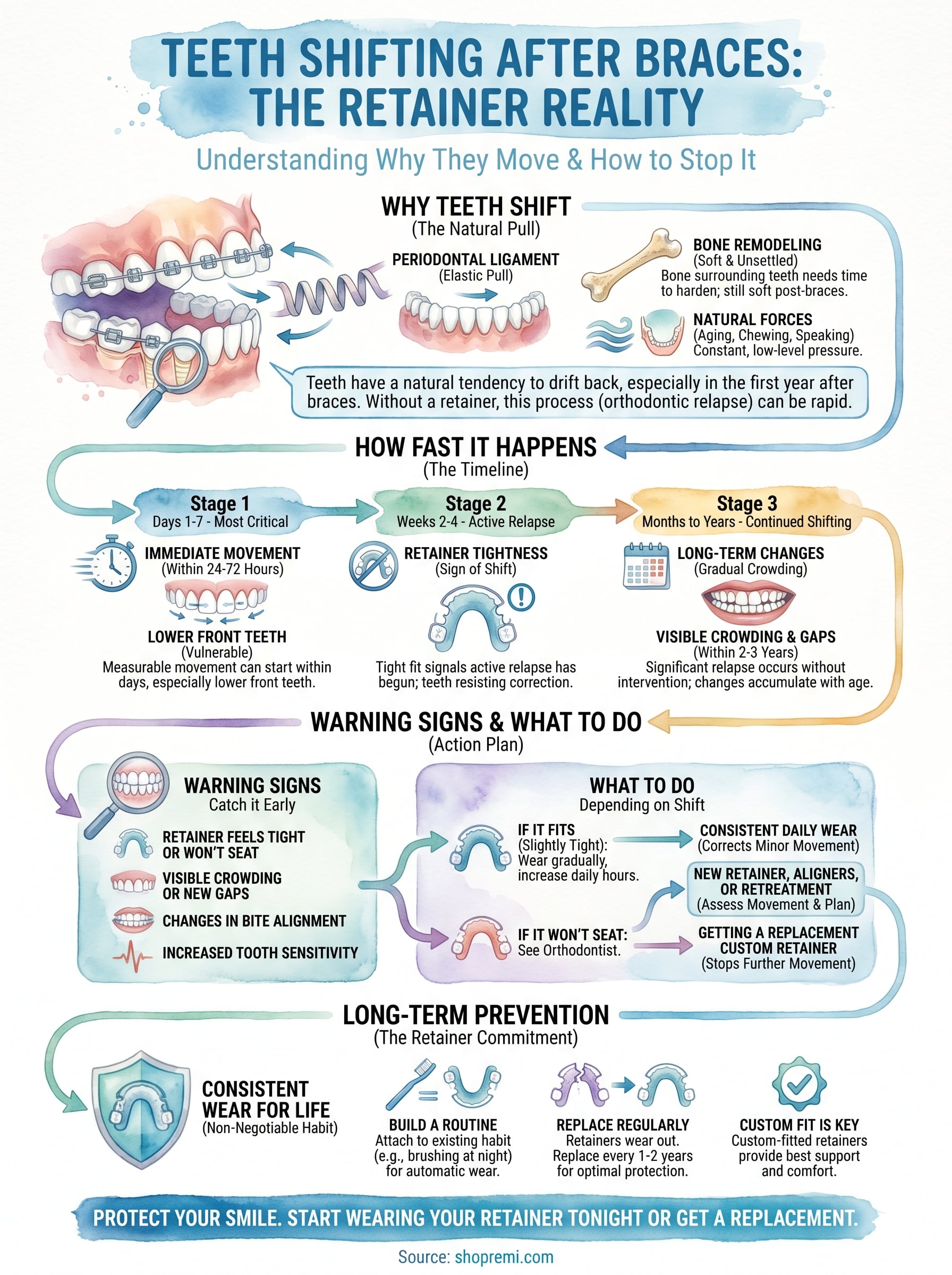 teeth shifting after braces without retainer infographic