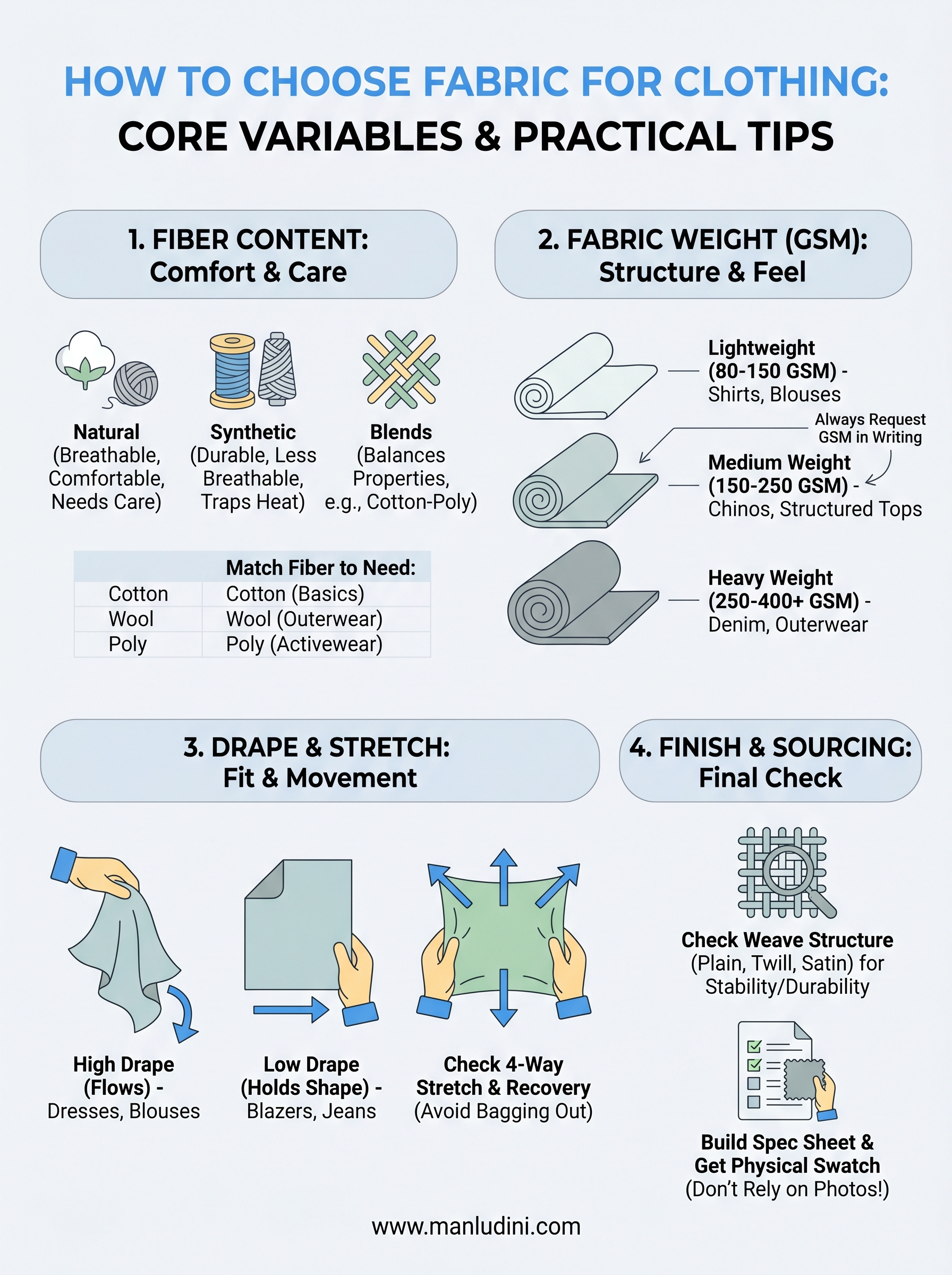 how to choose fabric for clothing infographic