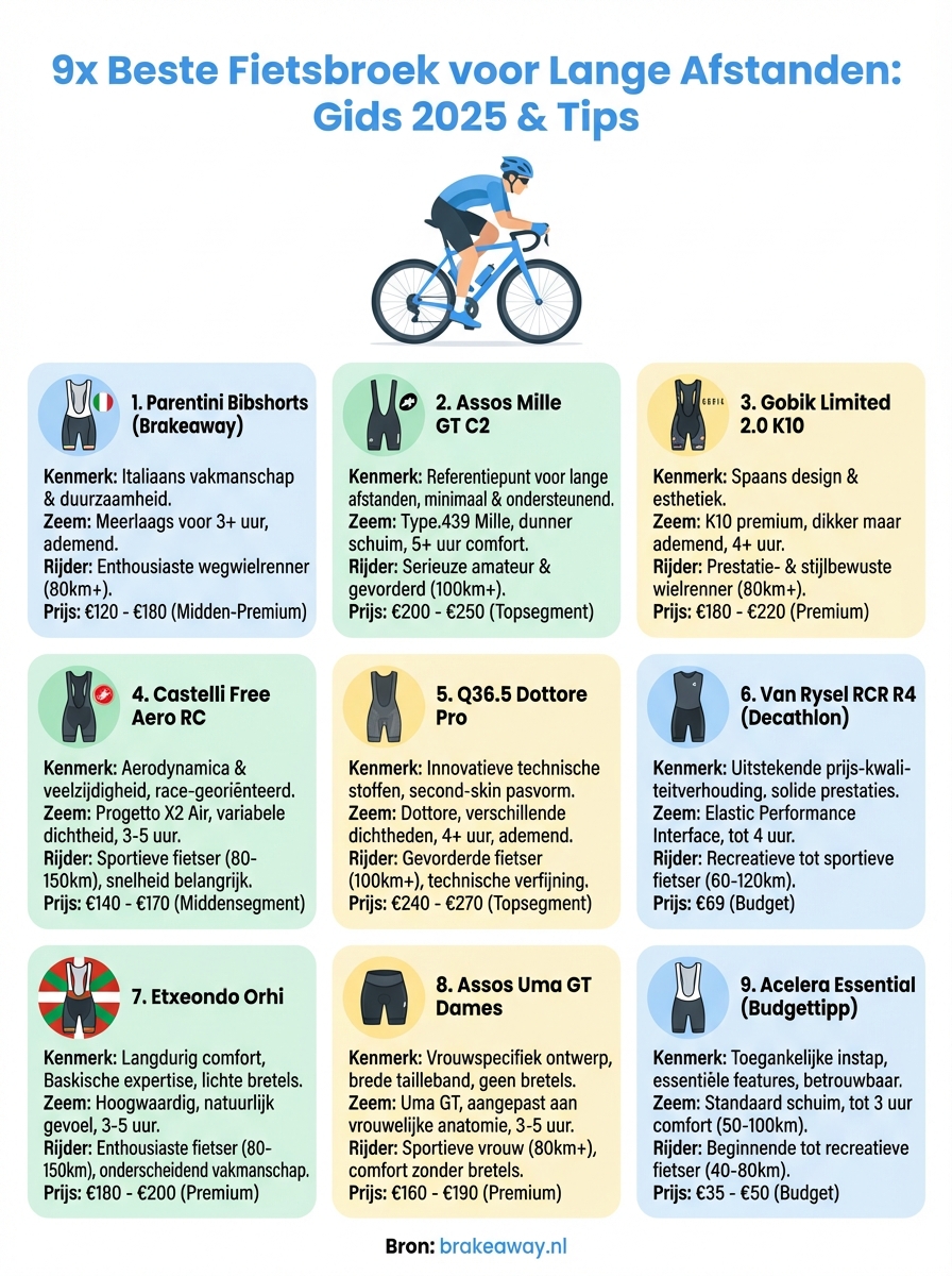 beste fietsbroek voor lange afstanden infographic