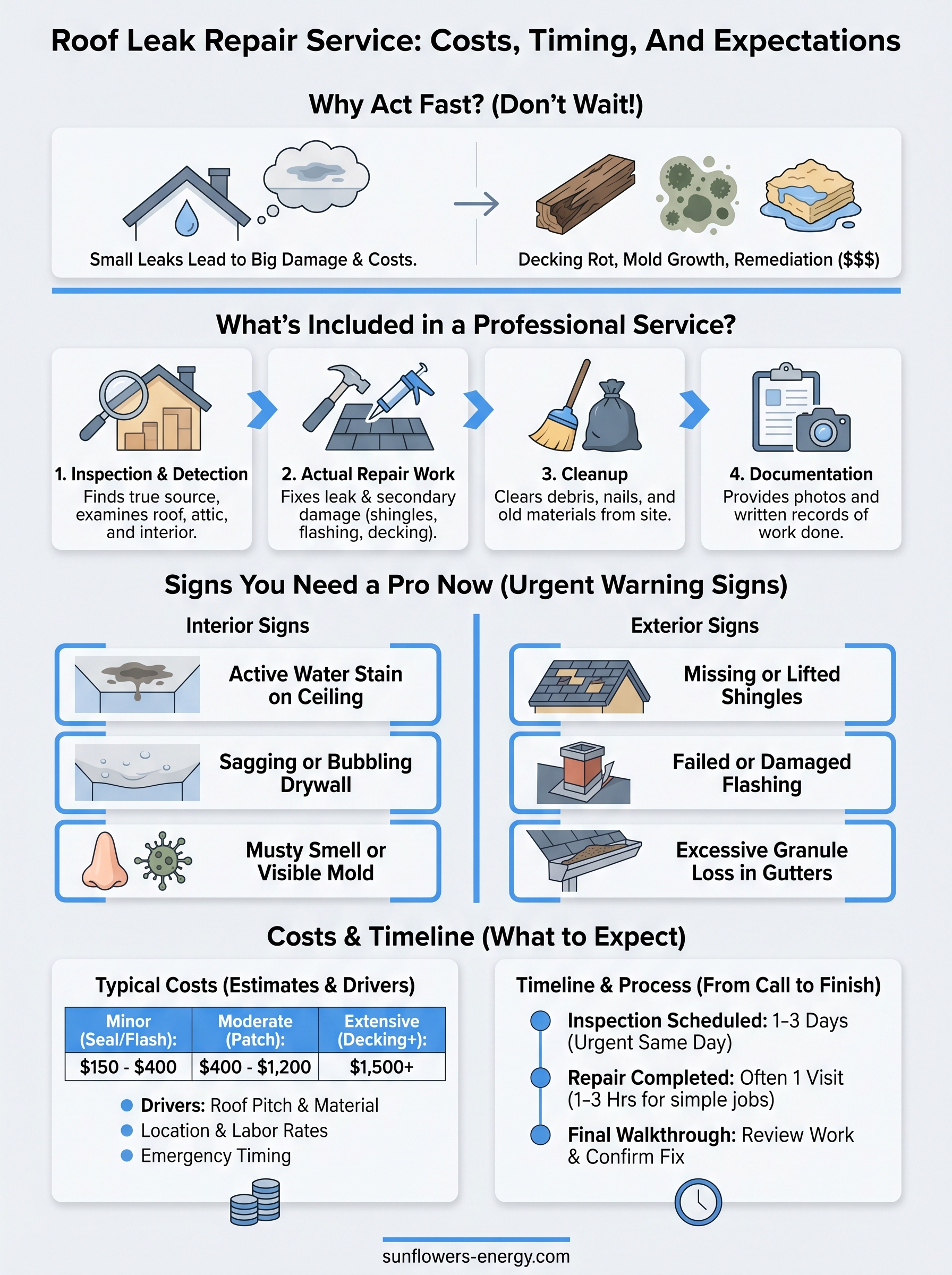 roof leak repair service infographic