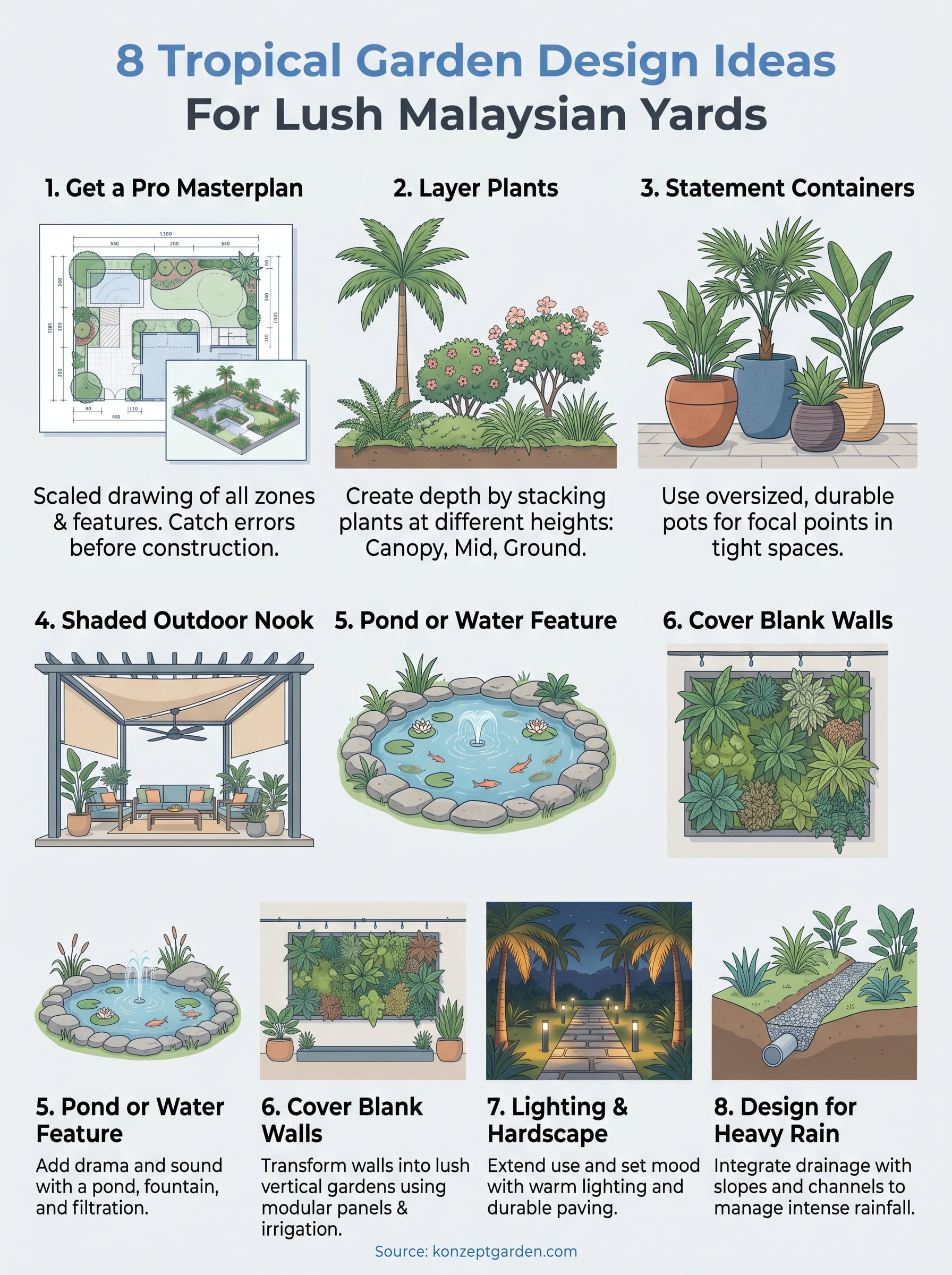 tropical garden design ideas infographic