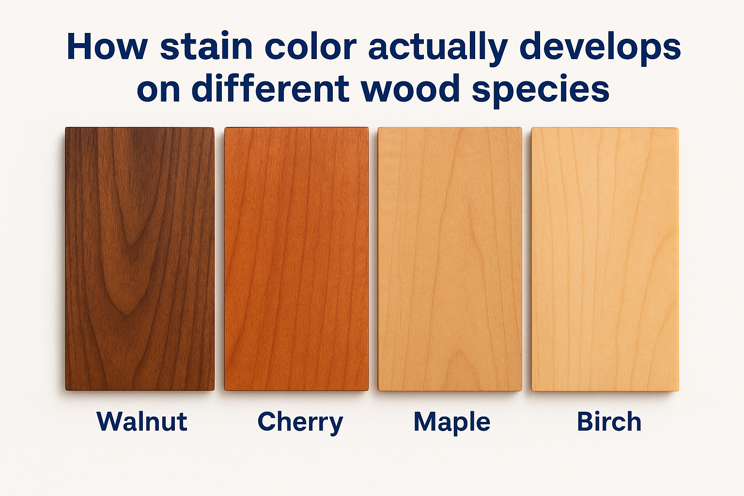 How stain color actually develops on different wood species