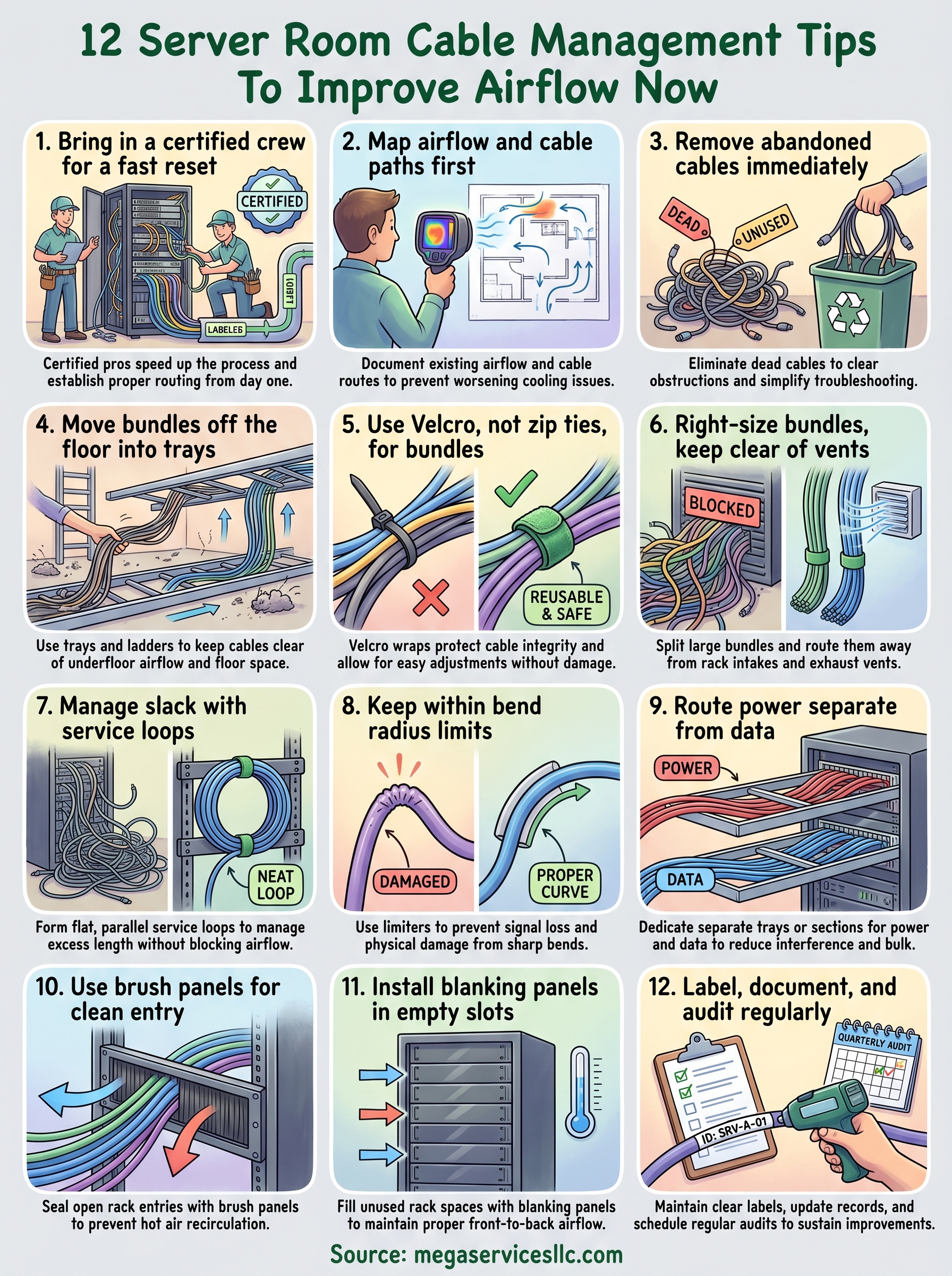 server room cable management tips infographic