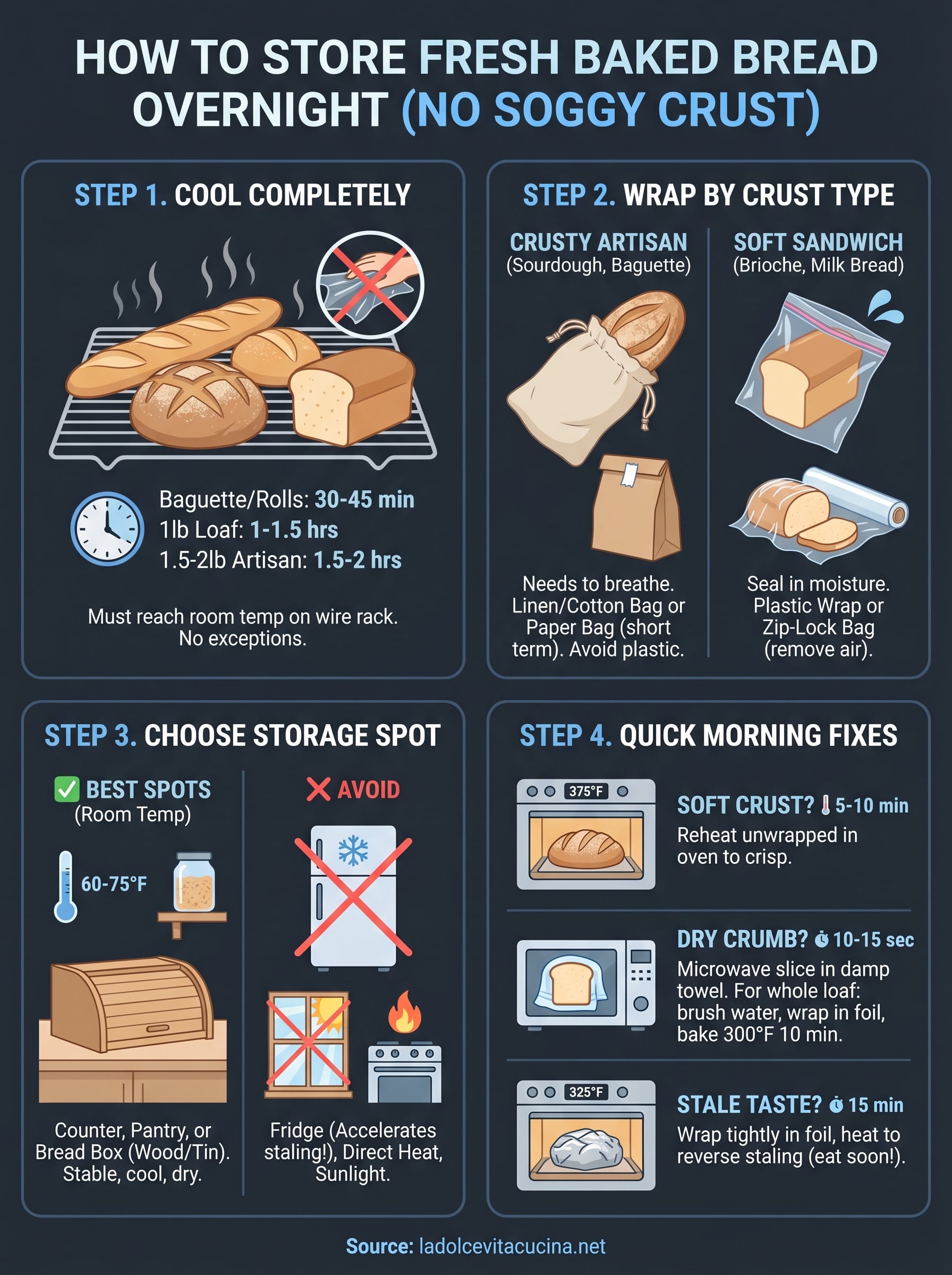 how to store fresh baked bread overnight infographic