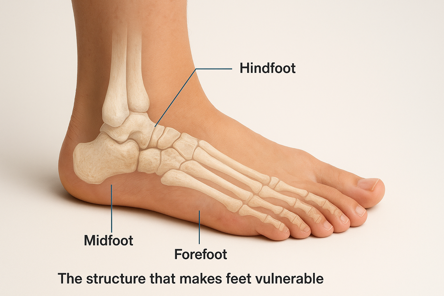 The structure that makes feet vulnerable