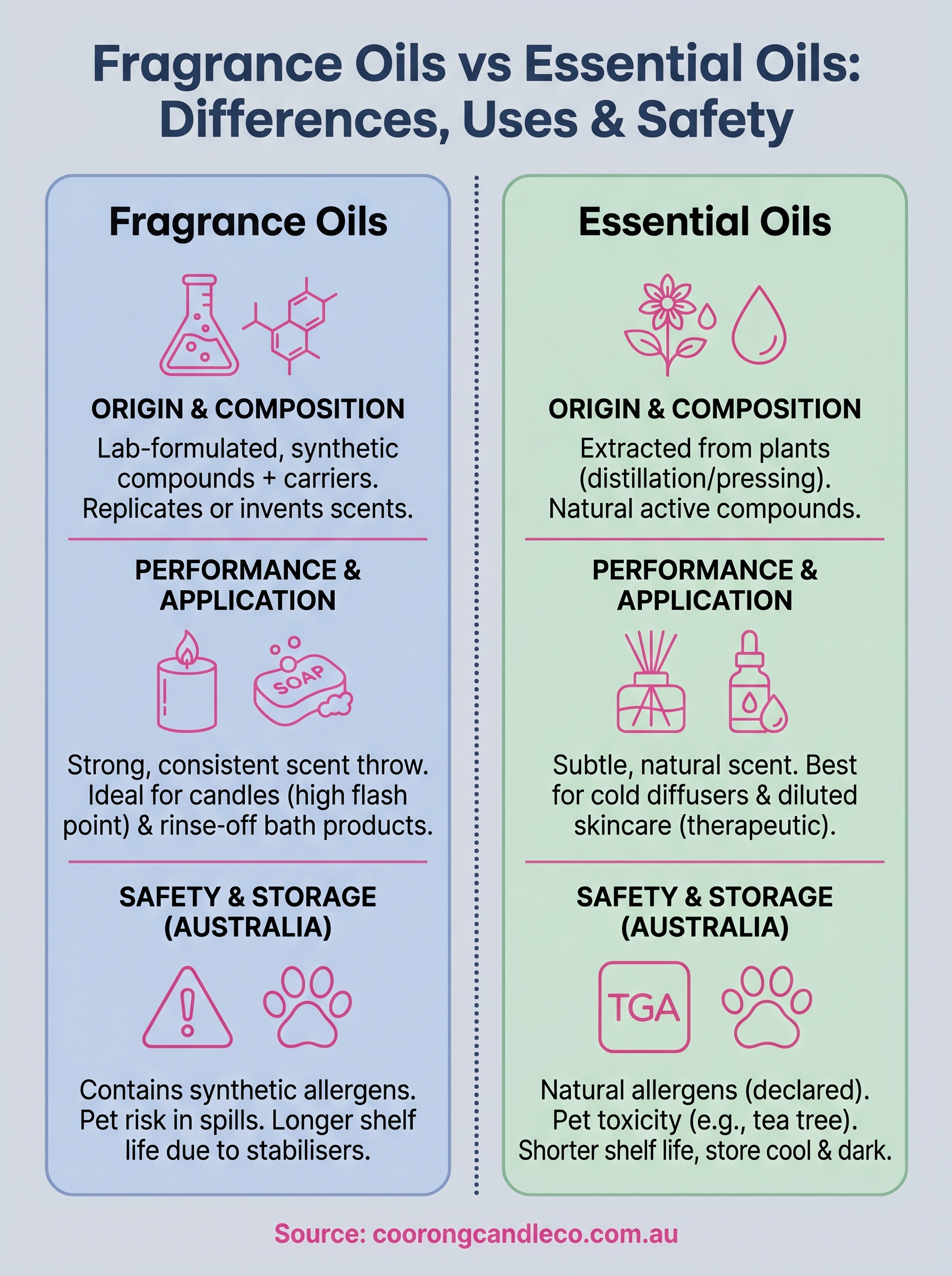 fragrance oils vs essential oils infographic