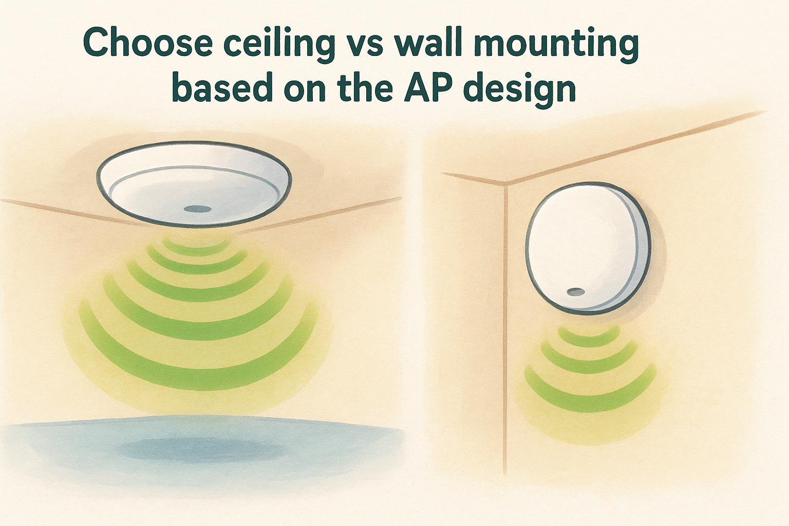 Choose ceiling vs wall mounting based on the AP design