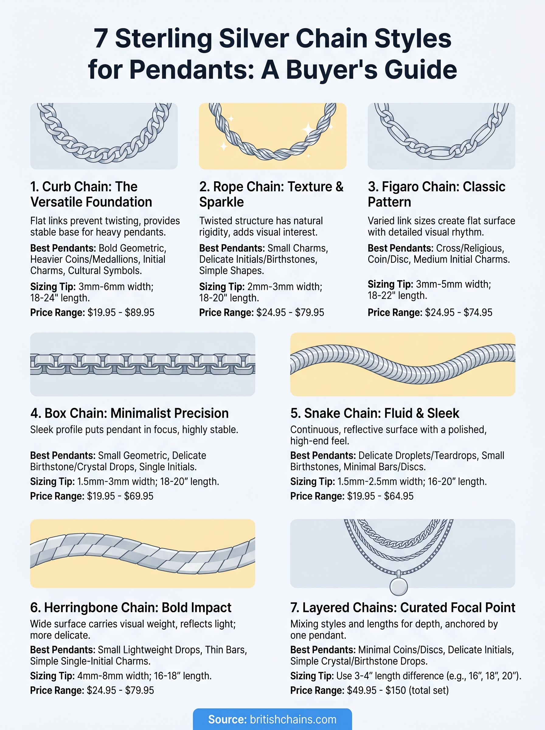 sterling silver chain with pendant infographic