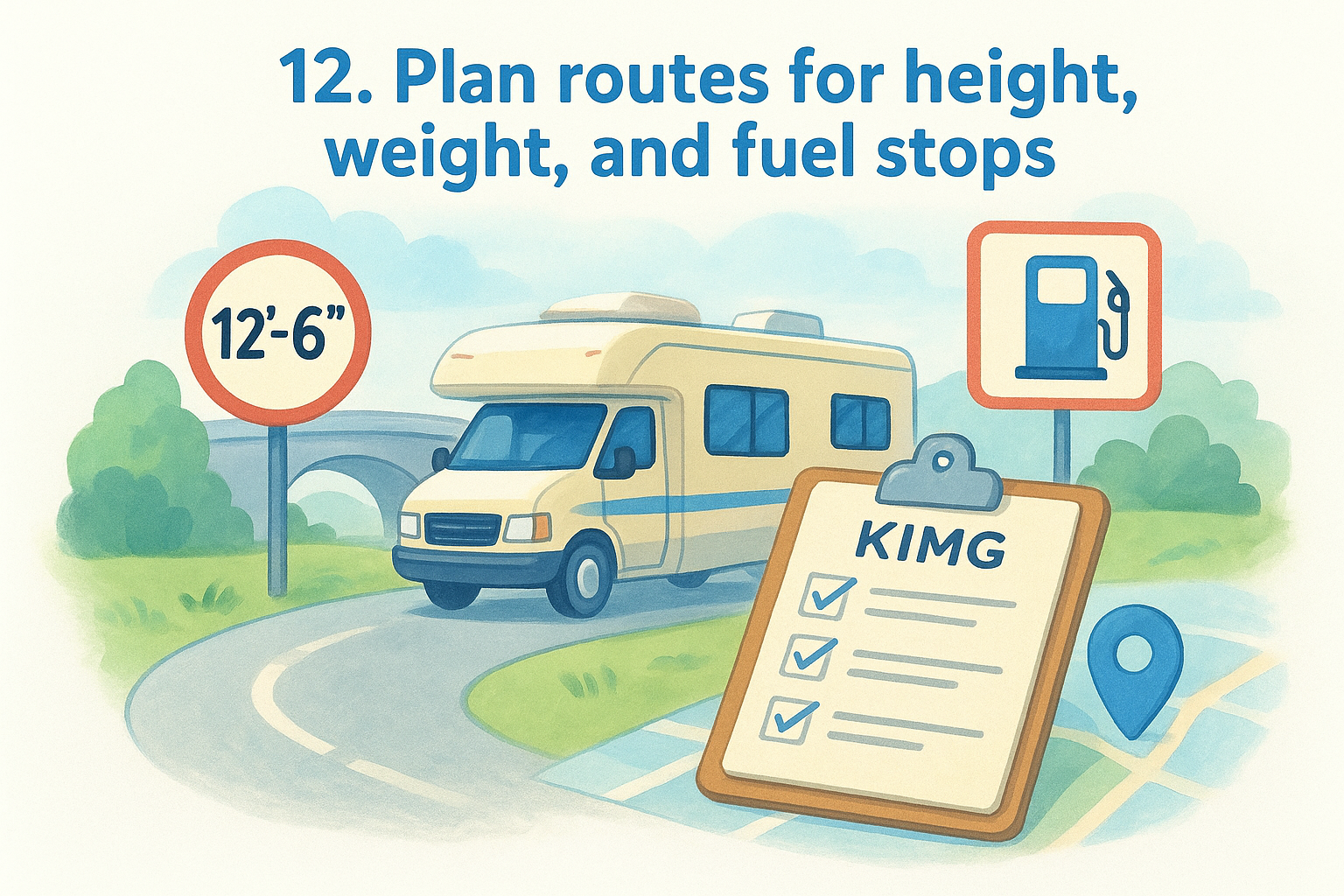 12. Plan routes for height, weight, and fuel stops