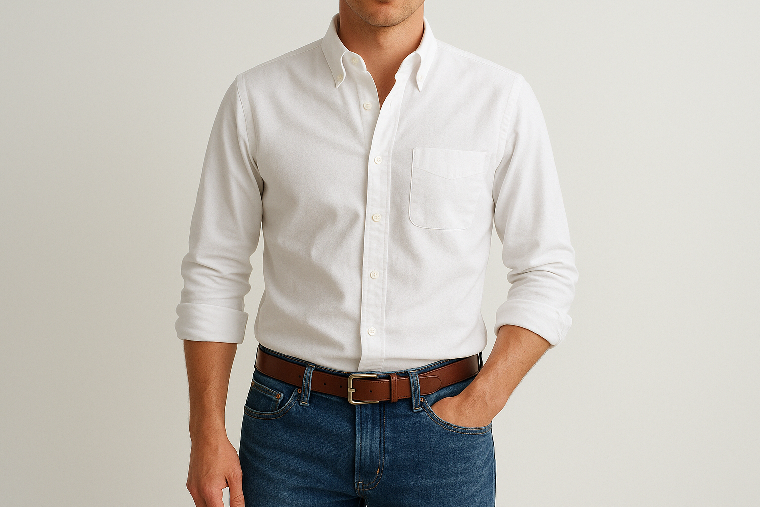 2. White Oxford button-down shirt
