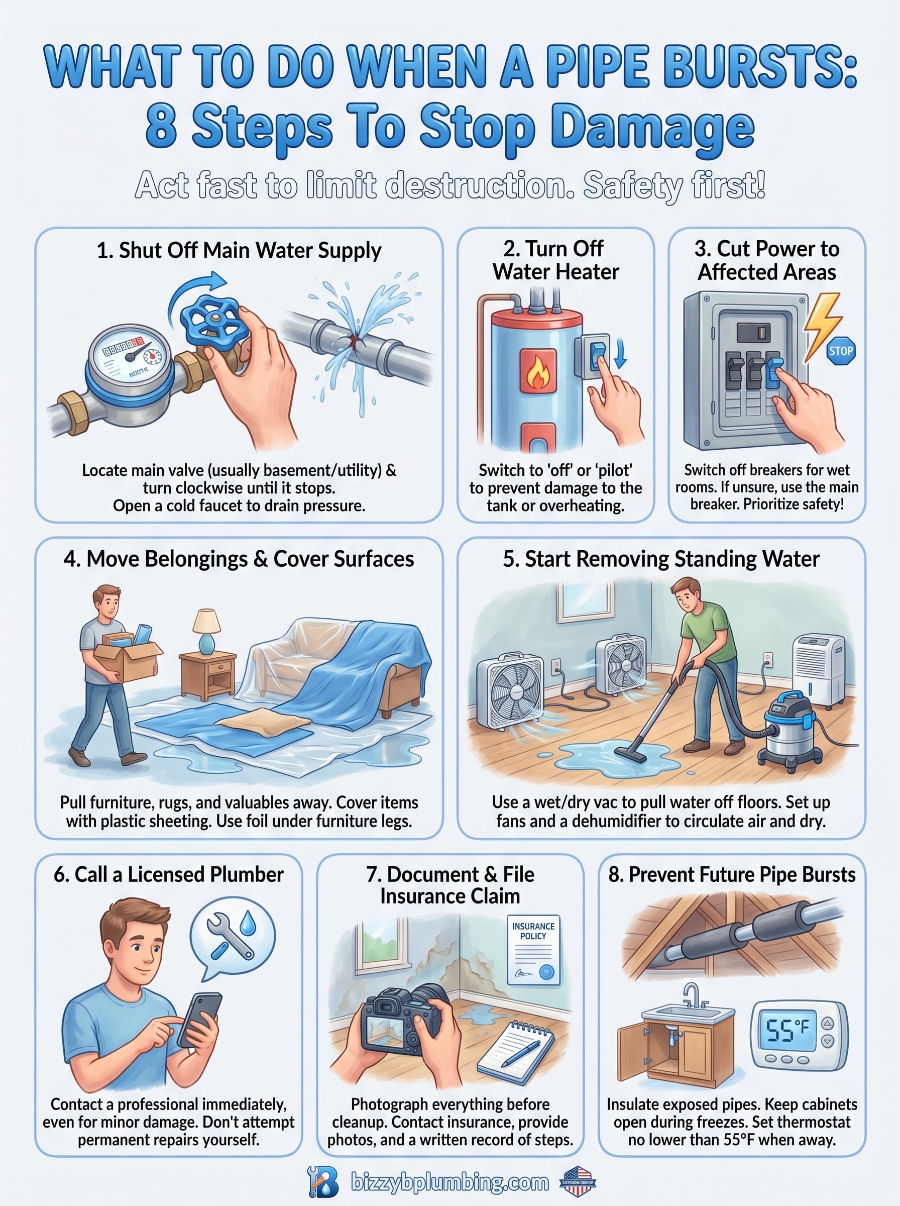 what to do when a pipe bursts infographic