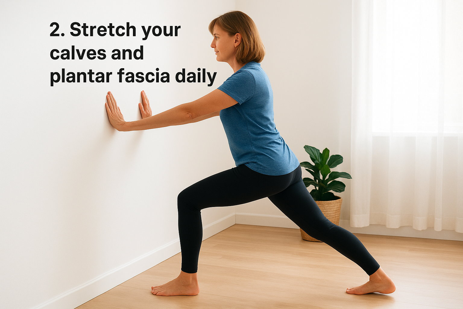 2. Stretch your calves and plantar fascia daily