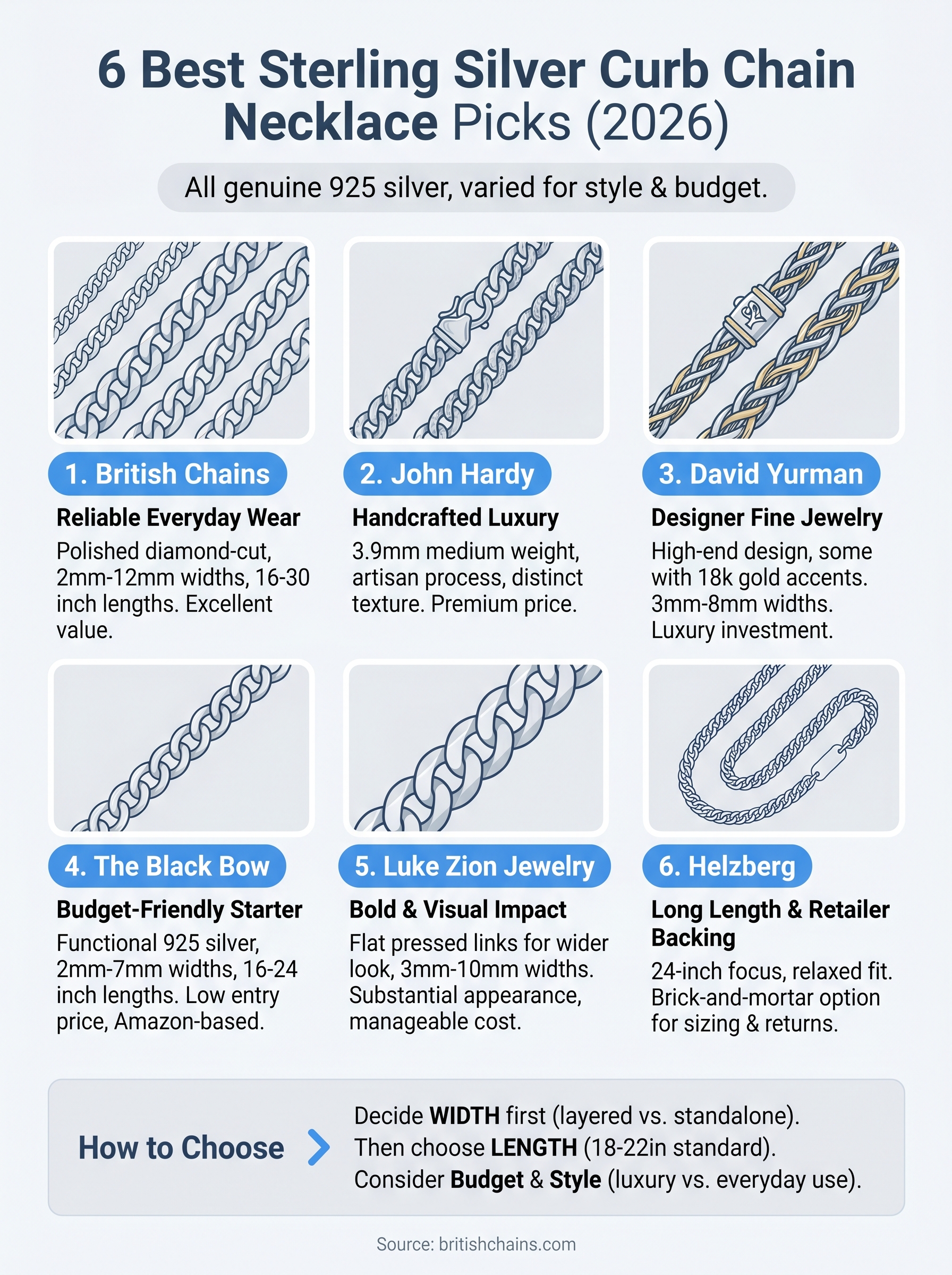 sterling silver curb chain necklace infographic