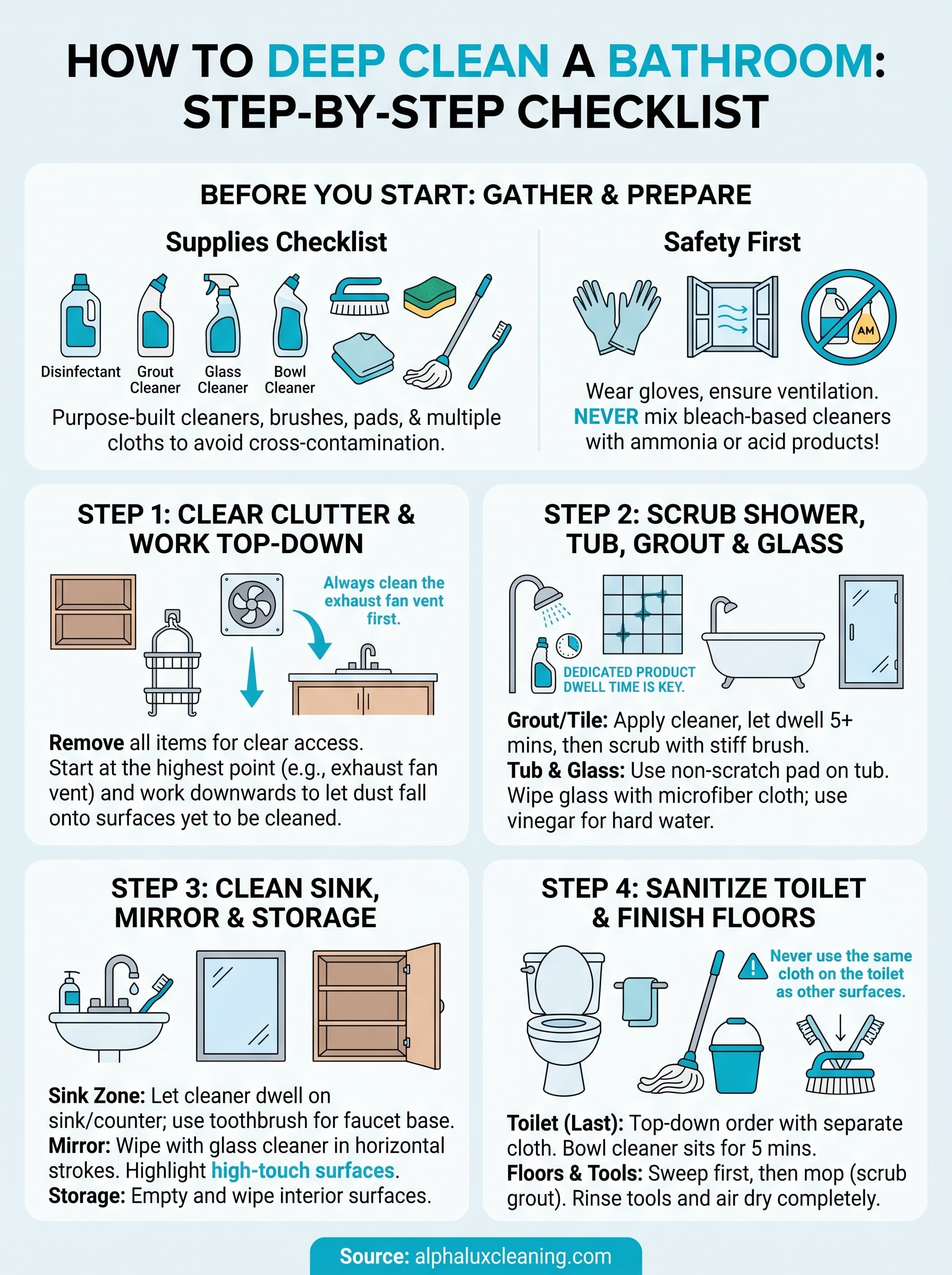 how to deep clean a bathroom infographic