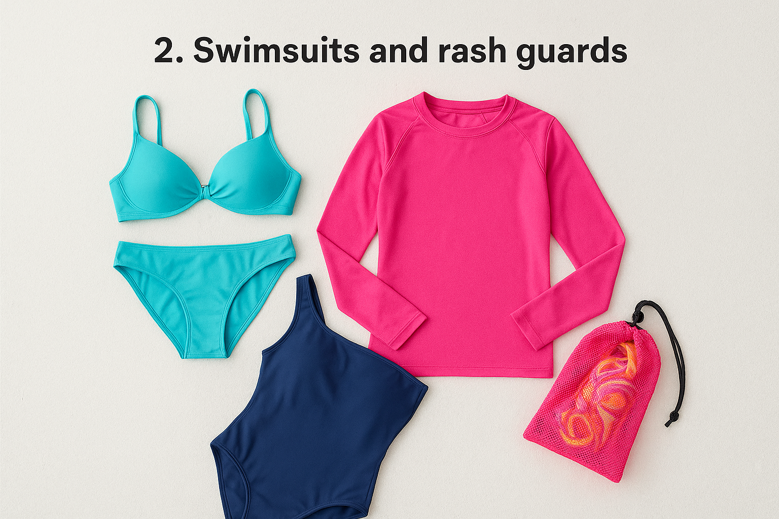 2. Swimsuits and rash guards