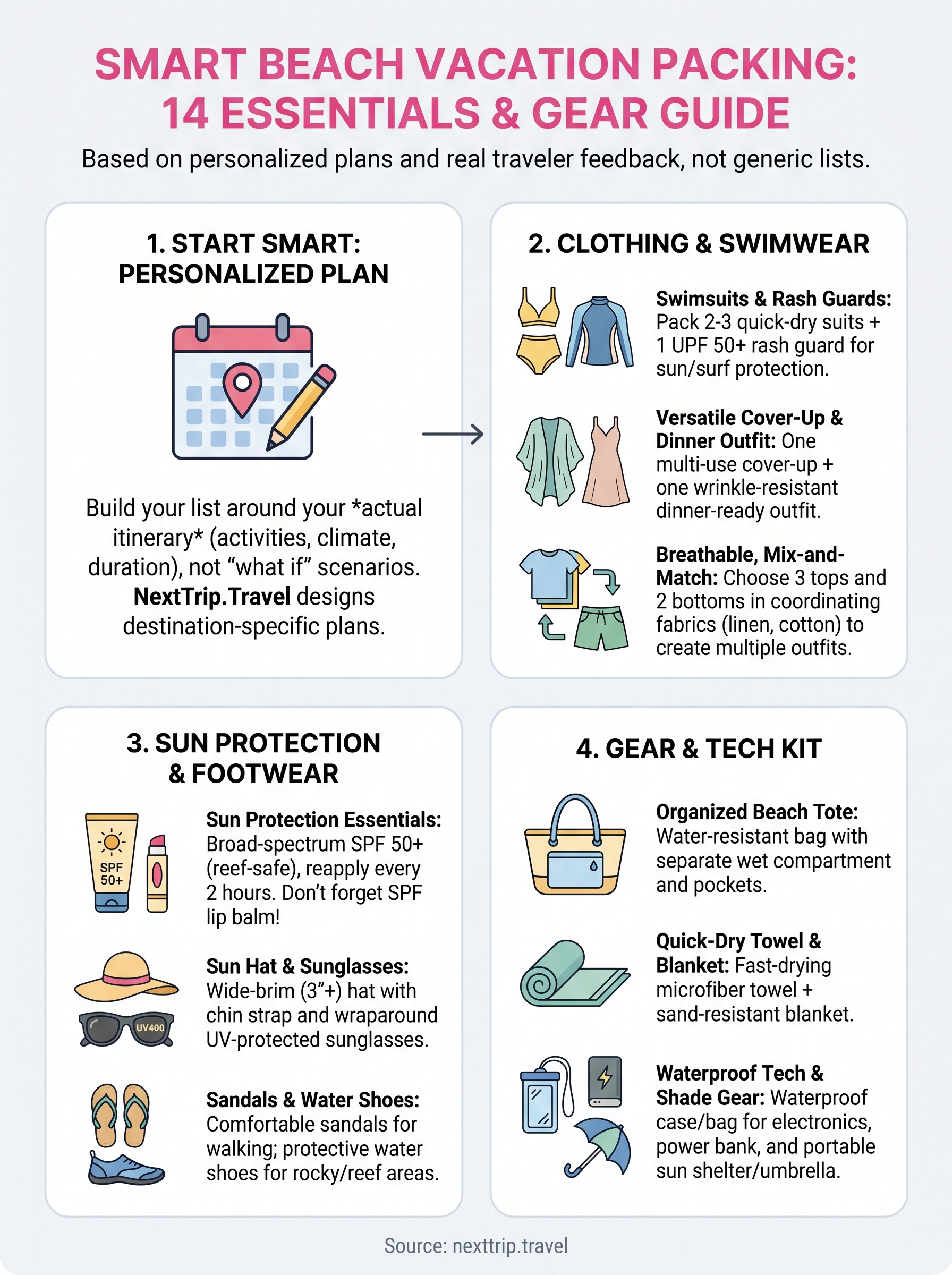 what to pack for a beach vacation infographic