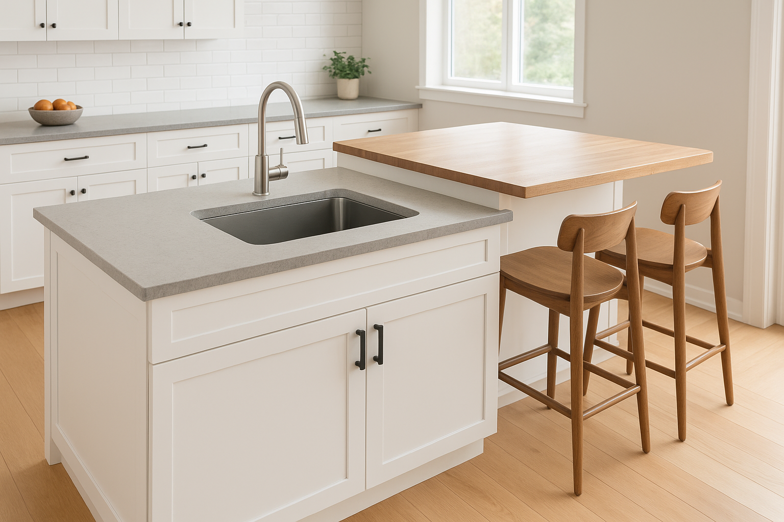 2. Two-tier island with sink and prep tier