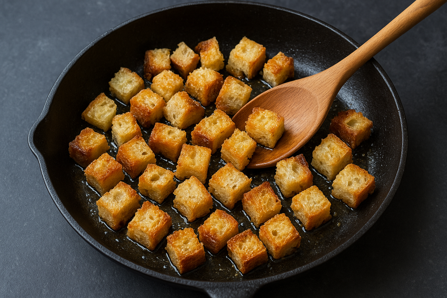 Toasting the bread in olive oil