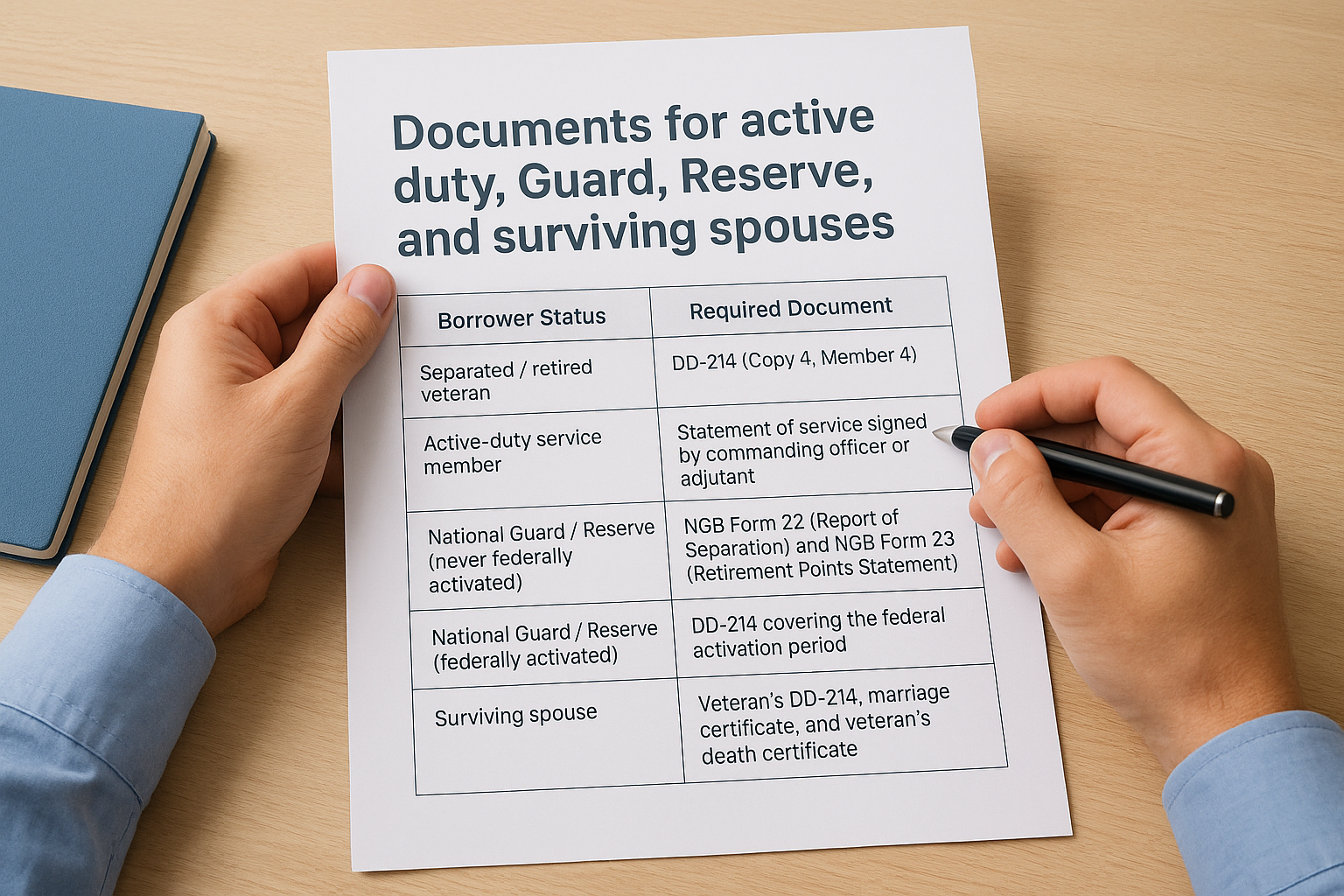 Documents for active duty, Guard, Reserve, and surviving spouses