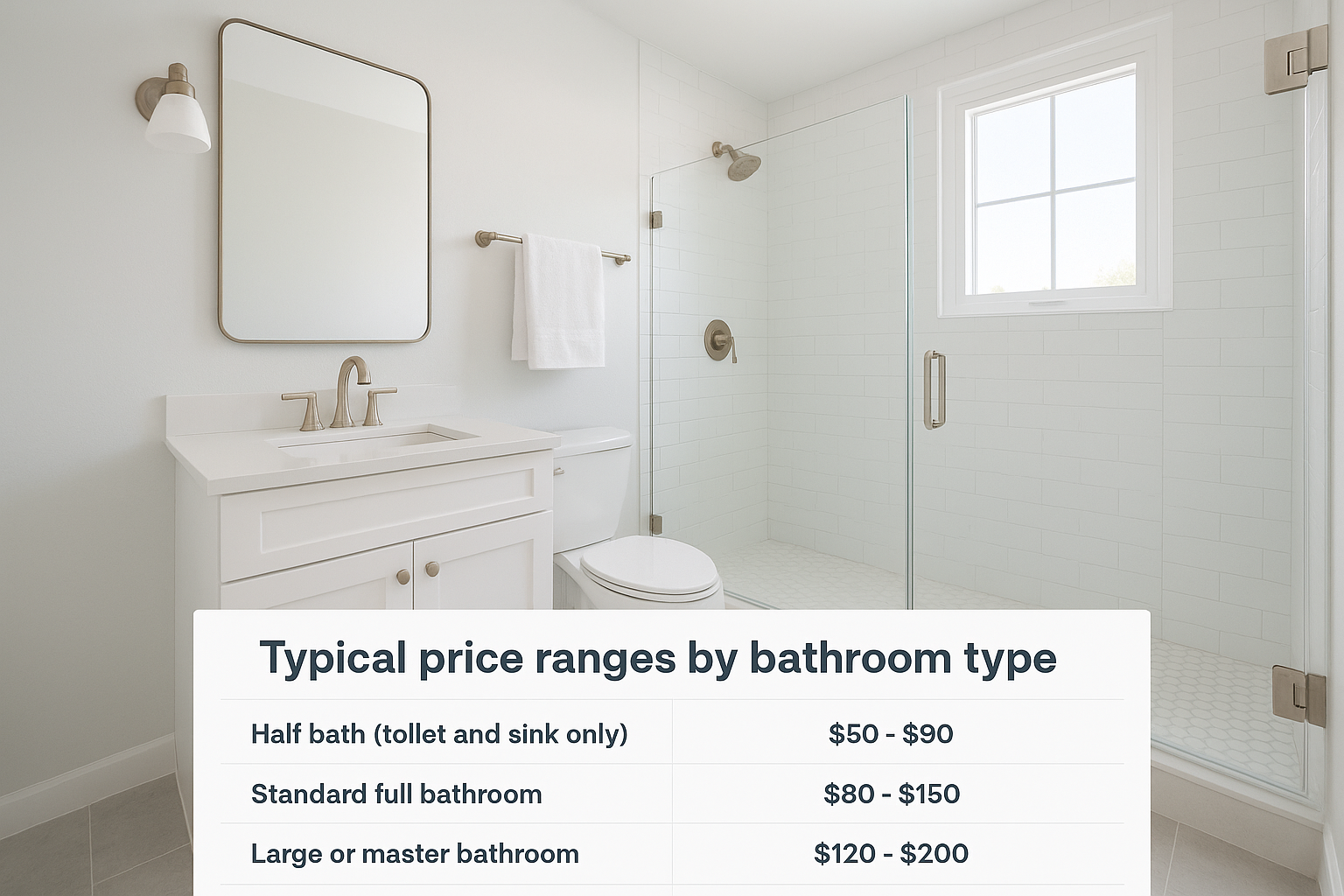 Typical price ranges by bathroom type