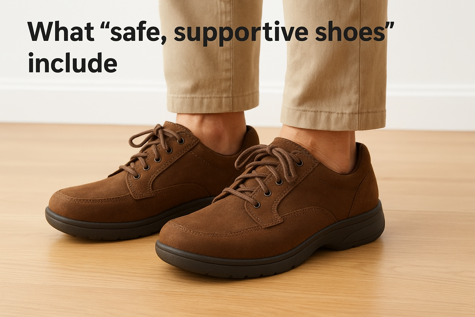 What "safe, supportive shoes" include