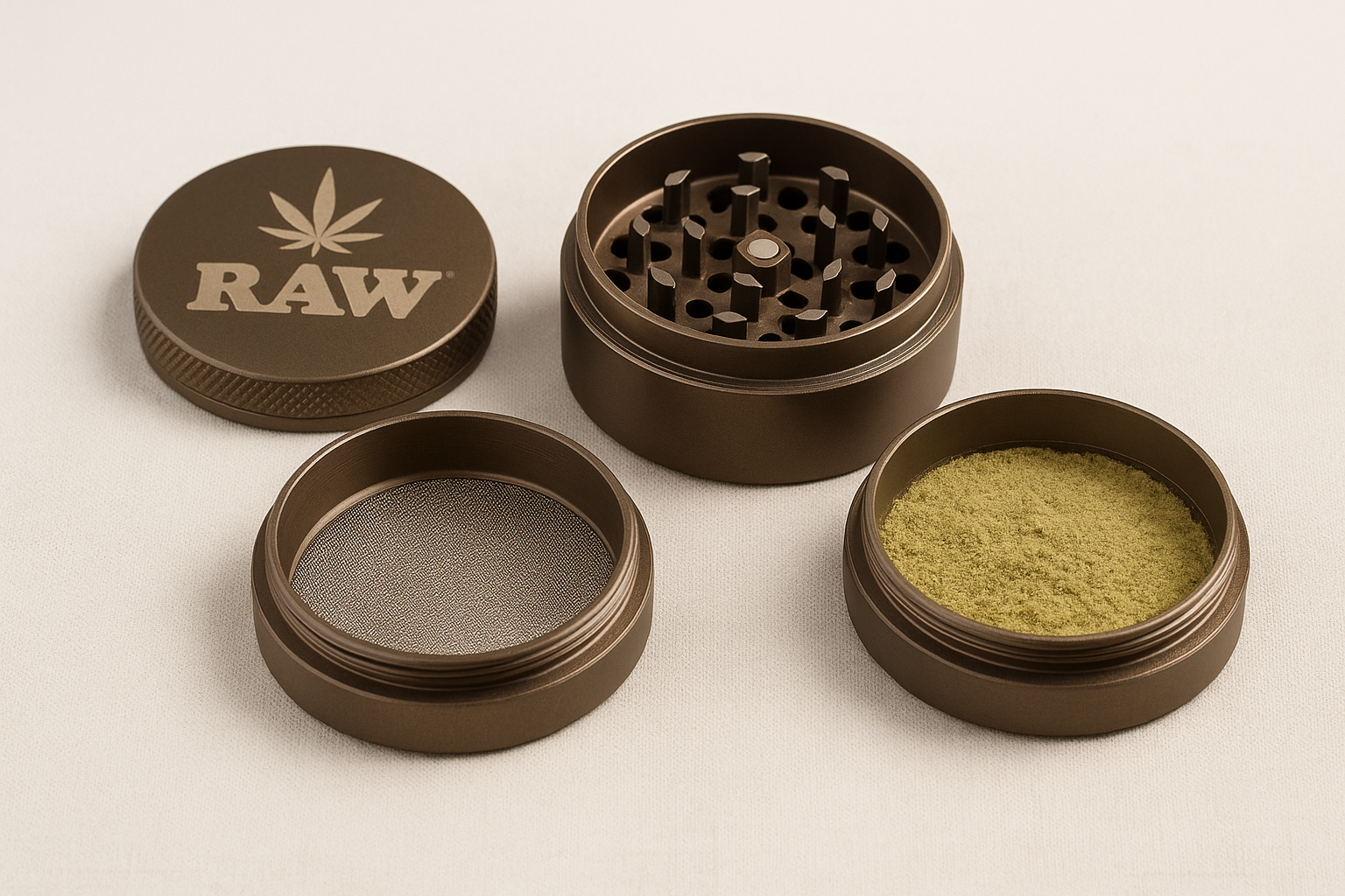 1. RAW 4-piece grinder with kief catcher