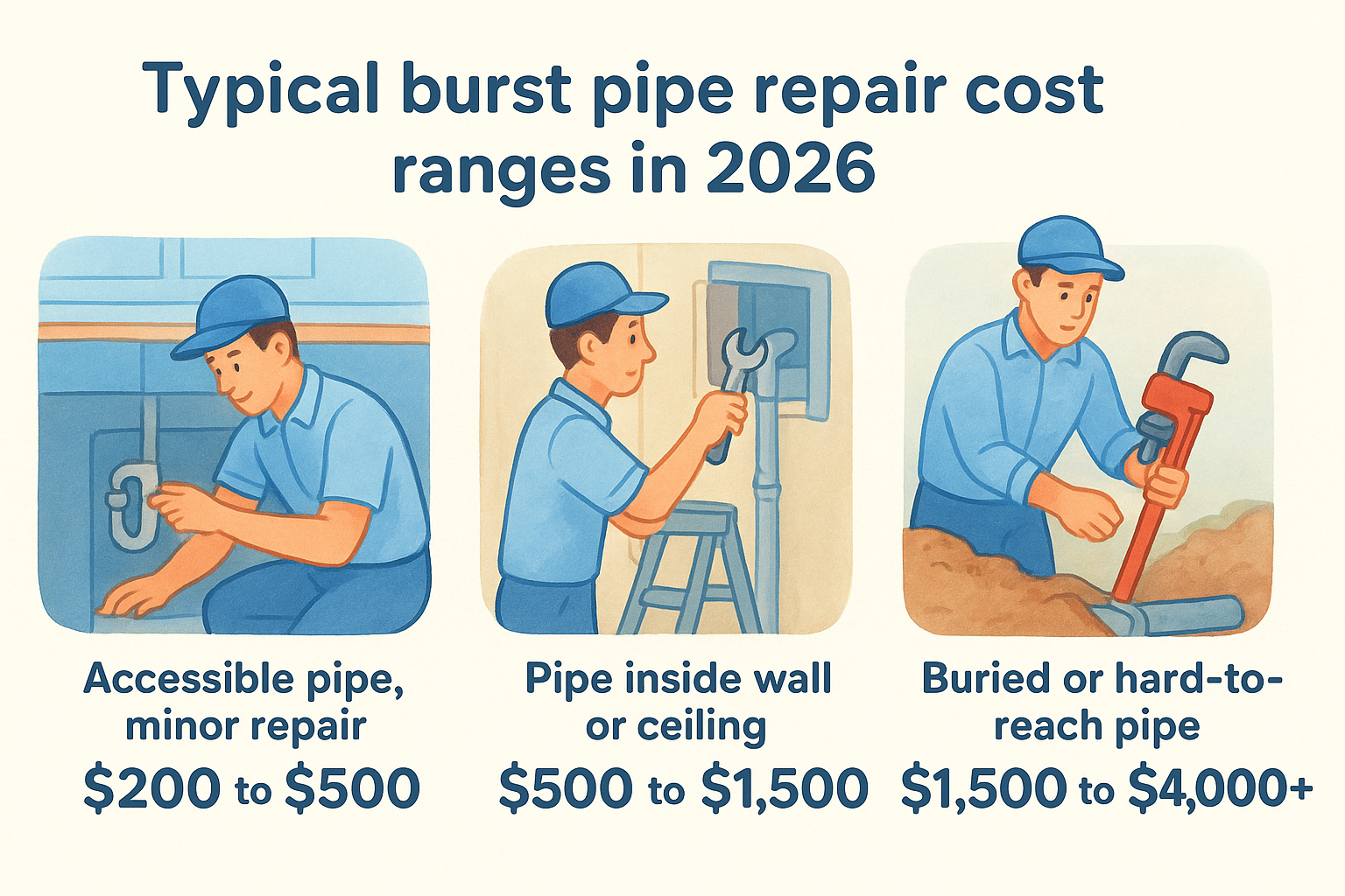 Typical burst pipe repair cost ranges in 2026