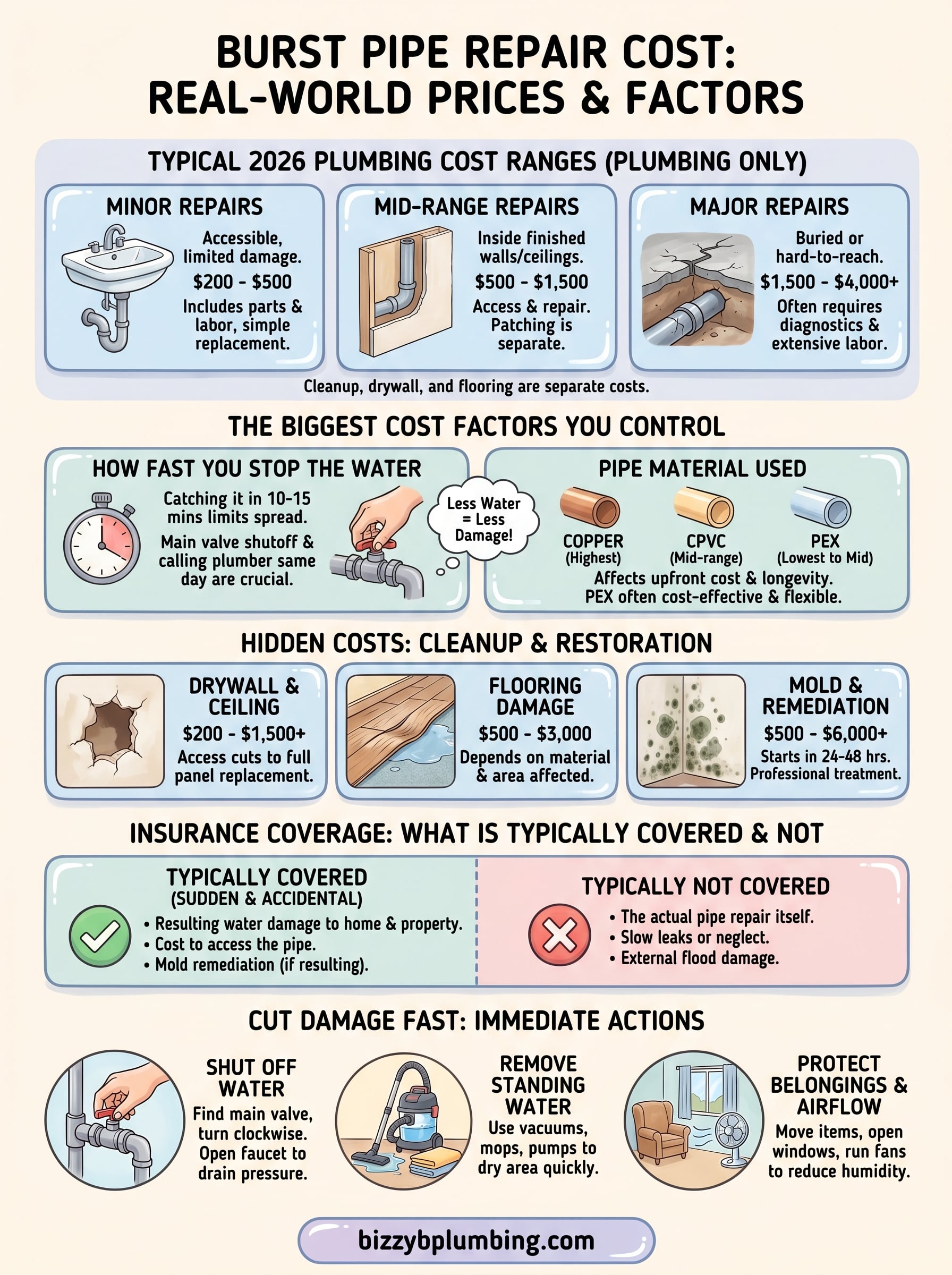 burst pipe repair cost infographic
