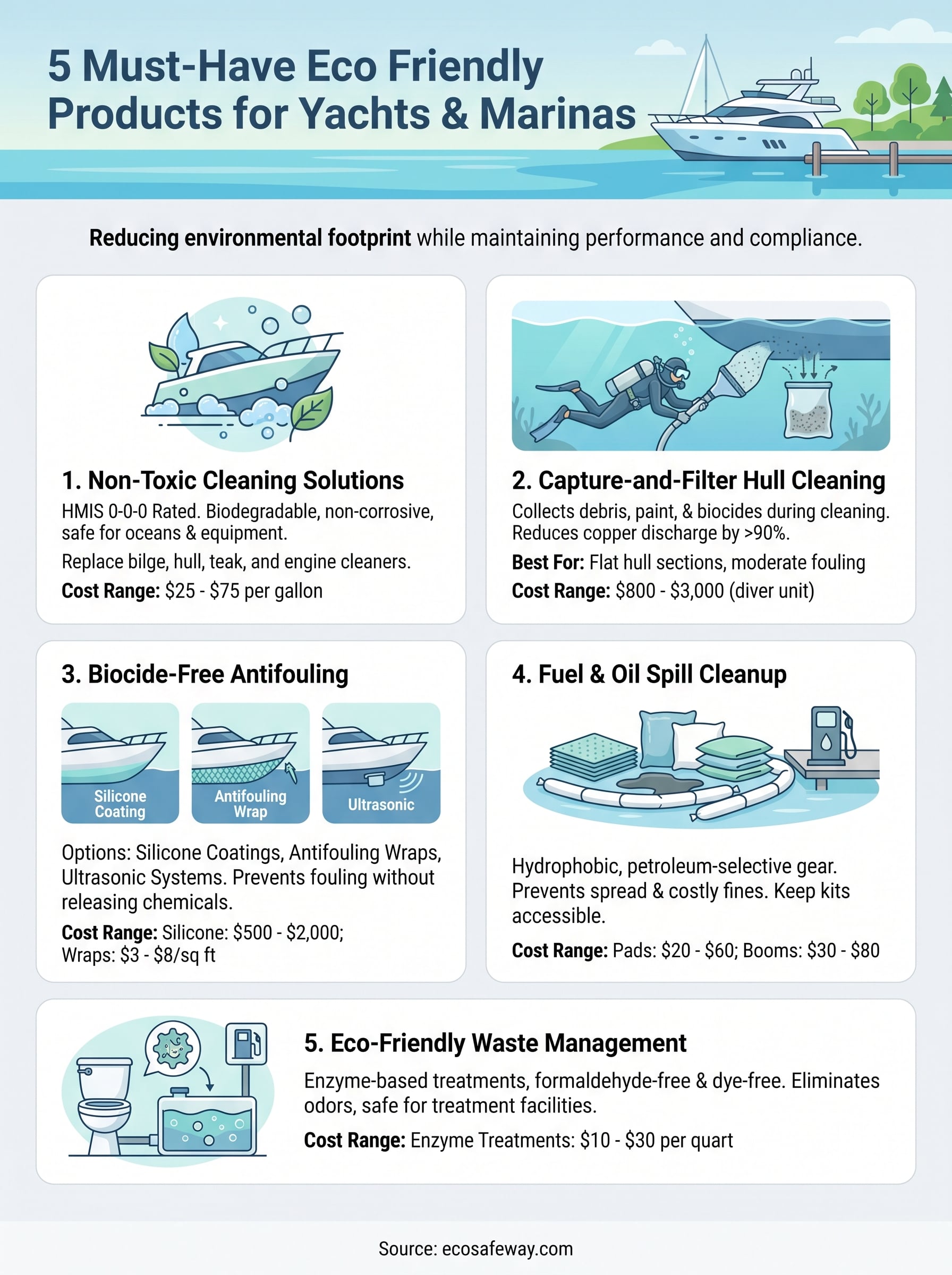 eco friendly products for yachts and marinas infographic