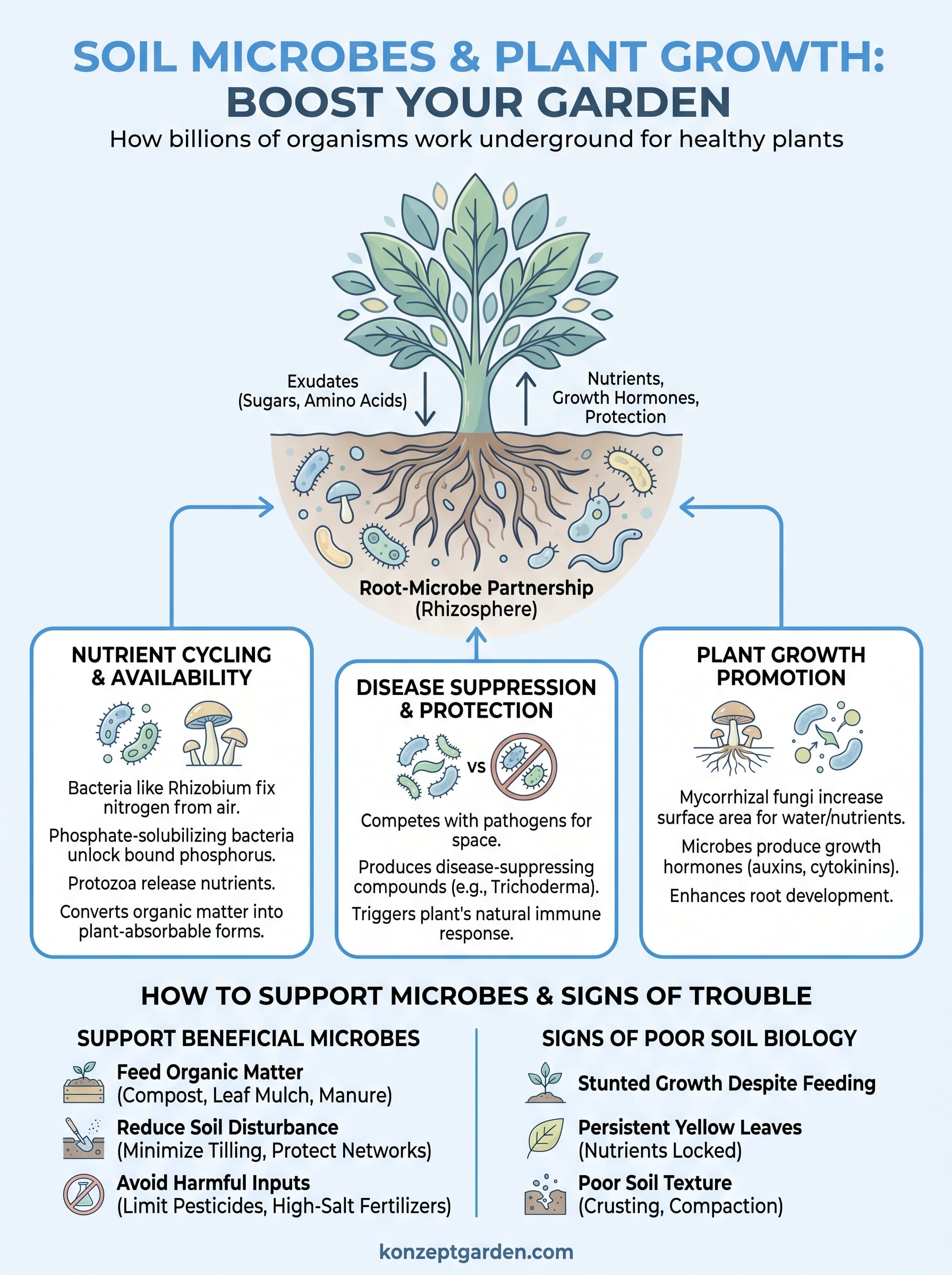 soil microbes and plant growth infographic