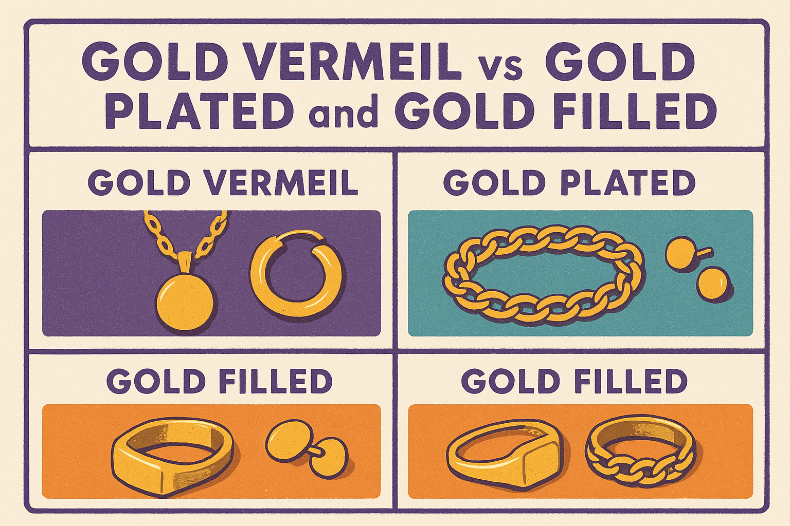 Gold vermeil vs gold plated and gold filled