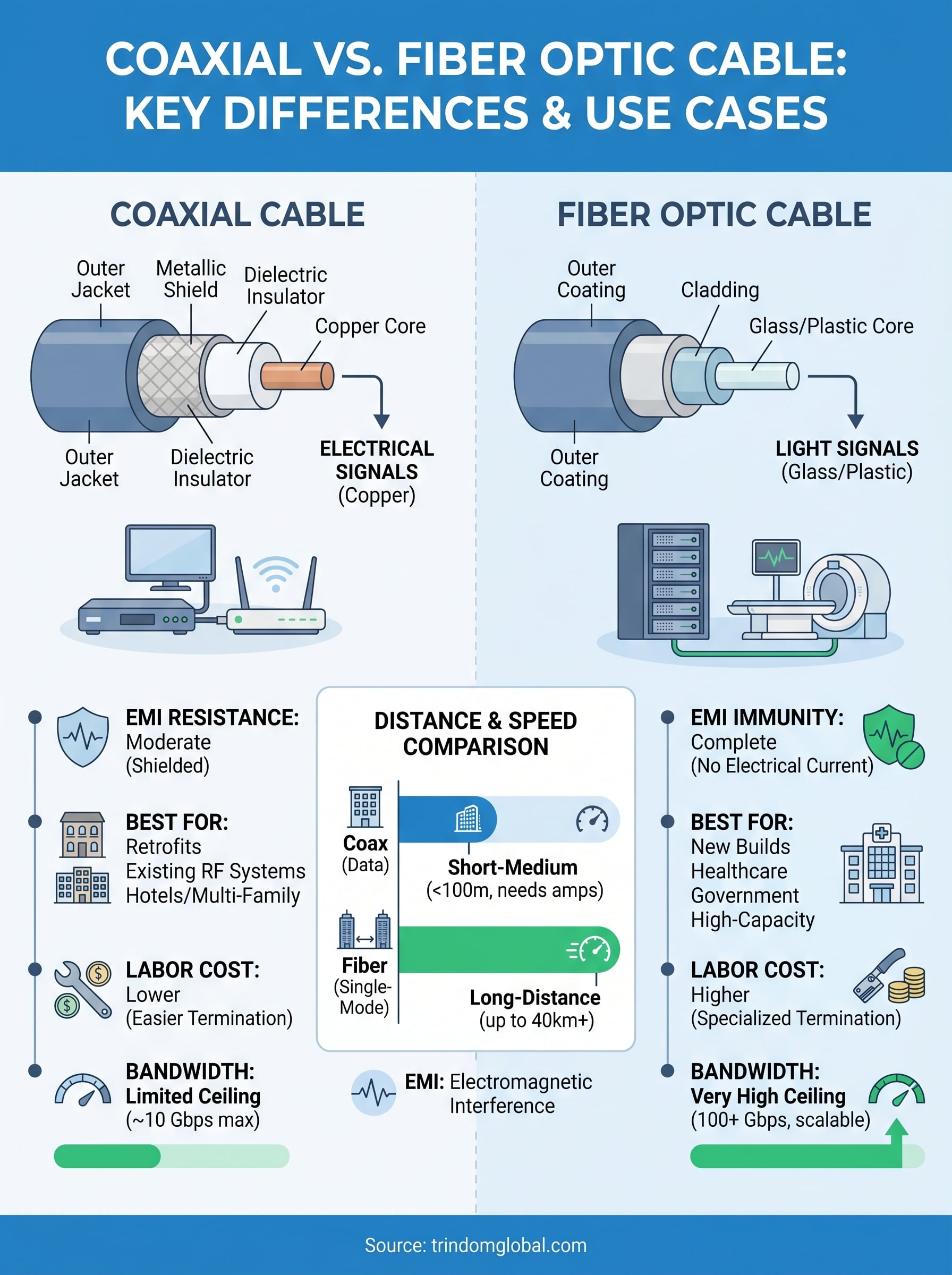 coaxial cable vs fiber optic cable infographic