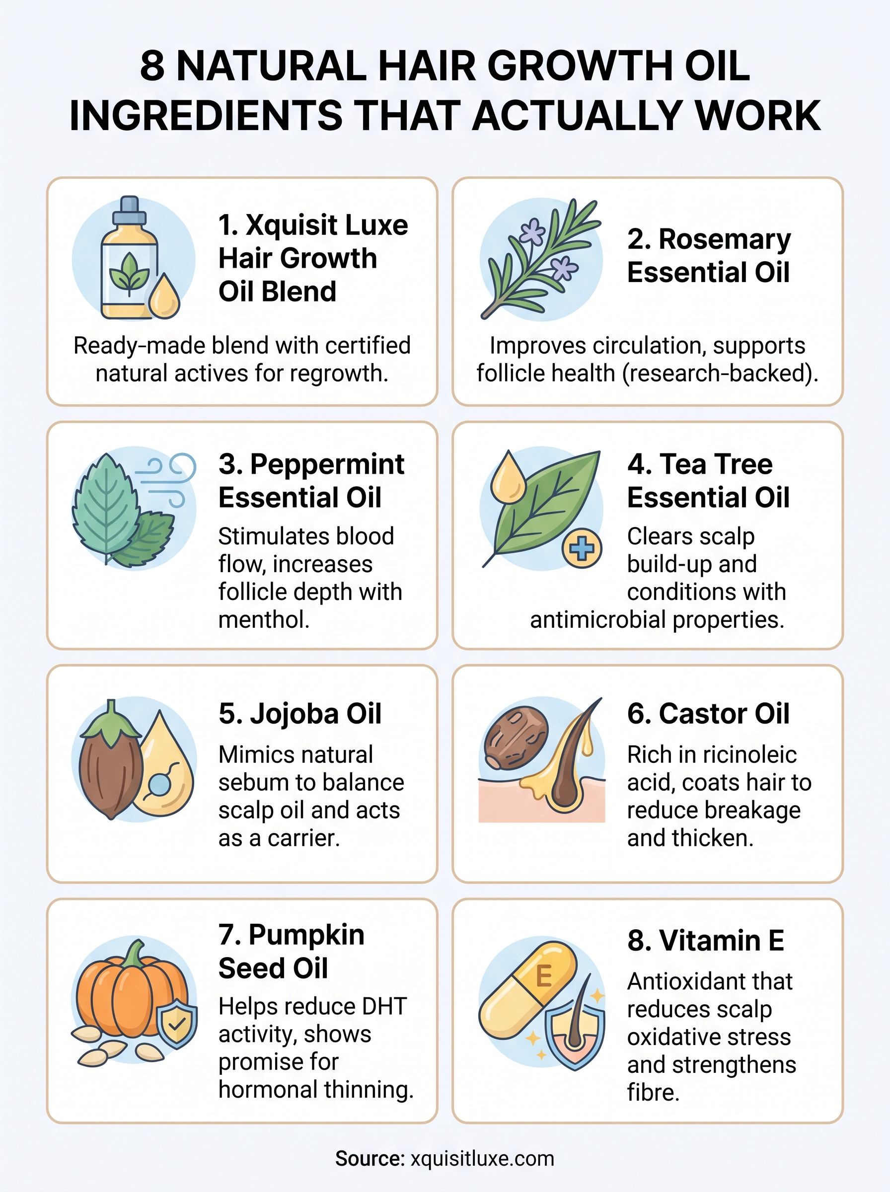 natural hair growth oil ingredients infographic