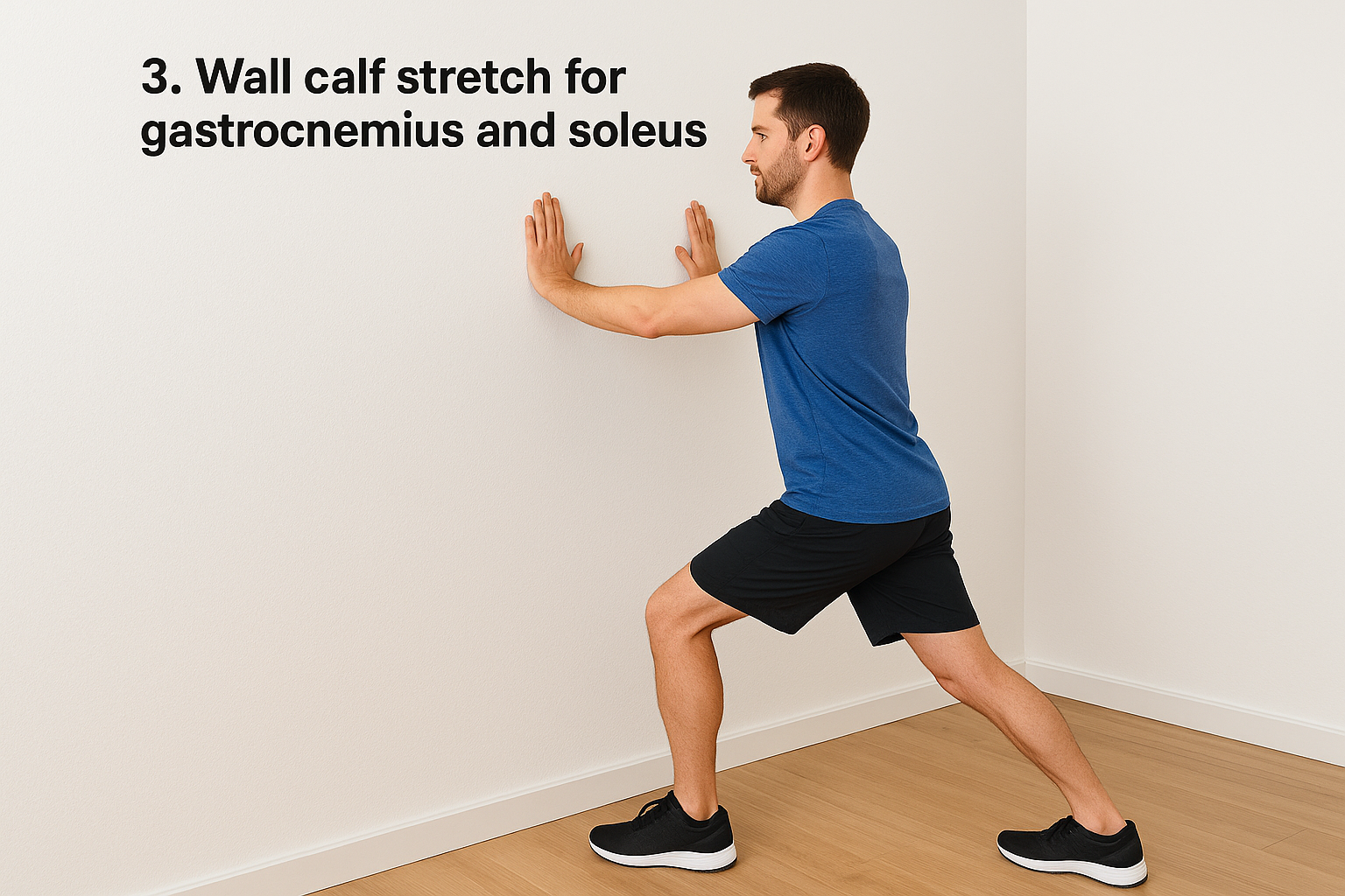3. Wall calf stretch for gastrocnemius and soleus