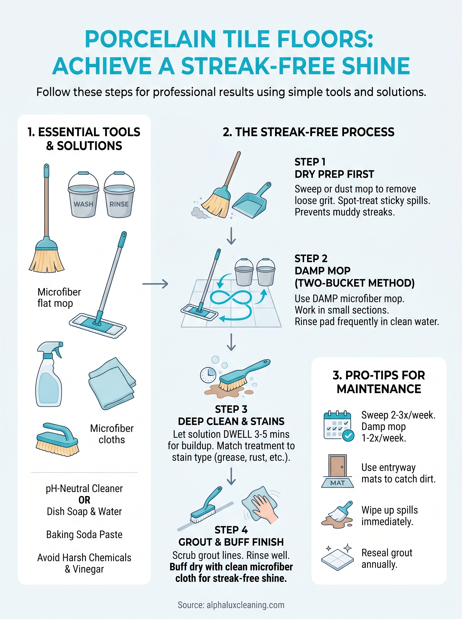 how to clean porcelain tile floors infographic