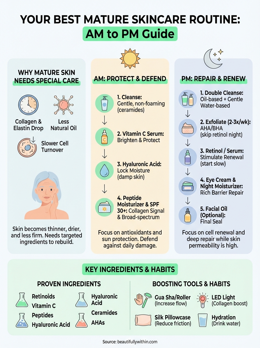 skincare routine for mature skin infographic